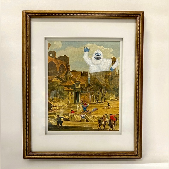 ALTERED Reimagined Thrift Store Find Framed Christmas Rudolph Reindeer Decor - Picture 8 of 10